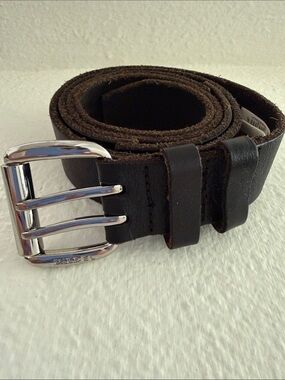 Diesel Dark Brown Leather Men’s Belt with Silver Doubke-Prong Buckle sz 105/42